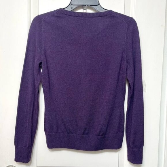 Banana Republic Merino Wool Purple Sweater With Floral Appliqué & Bead Detail S - Picture 4 of 7